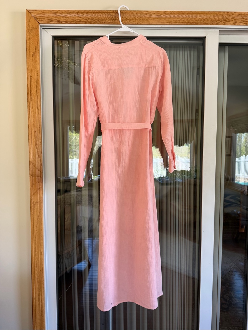 NWT Bird & Knoll Shell Pink Long Sleeve Belted Frieda Cotton Gauze Dress - Picture 3 of 6